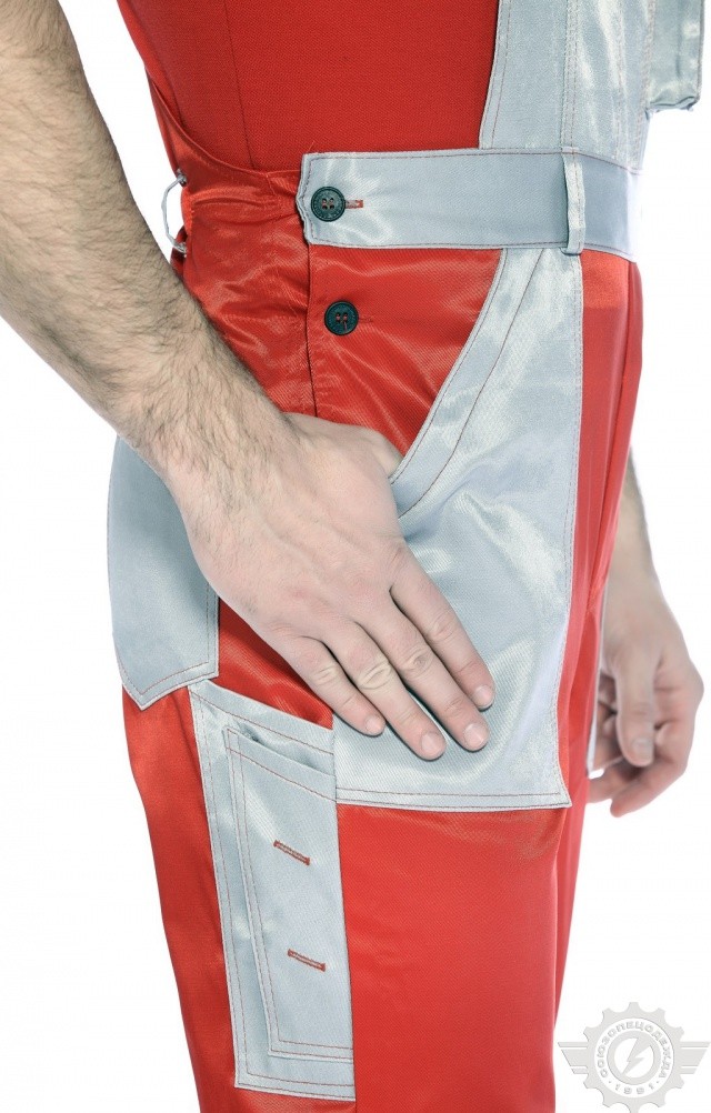 61488 Полукомбинезон "Мастер" красный-светло-серый  Летняя спецодежда  размер 60-62/182-188  - Вид №6