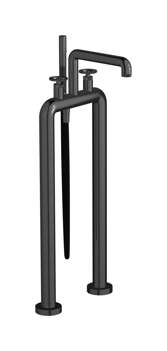 Напольный смеситель для ванны с 2 колоннами и душевым гарнитуром. WE ARE IB b1700cs Brushed Black Chrome Bold