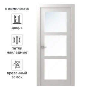 Дверь межкомнатная со стеклом Британия 90x200 см эмаль белый с замком 81954002 STLM-2144921