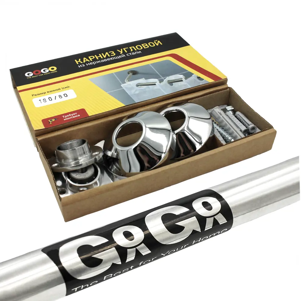 Карниз для ванной Go Go Г-образный 180x80 см нержавеющая сталь цвет хром STLM-2154006 - Вид №5