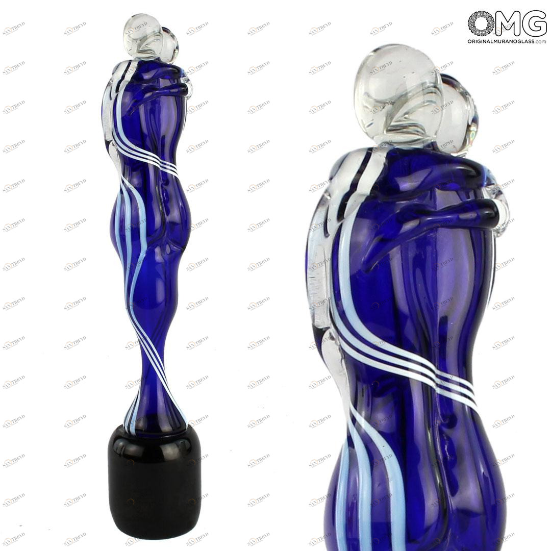 4439 ORIGINALMURANOGLASS Скульптура Объятие влюбленных - Синяя - муранское стекло OMG 4 см 