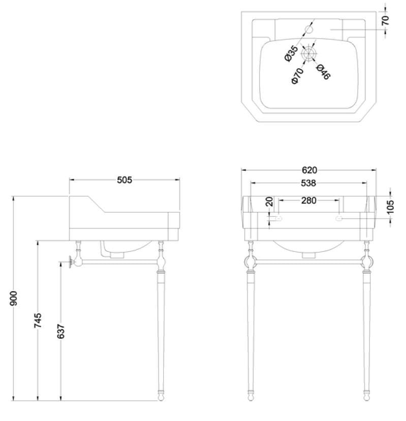 Консольный умывальник из стекла с переливом Burlington Эдвардианская ARCH-00052746 - Вид №9