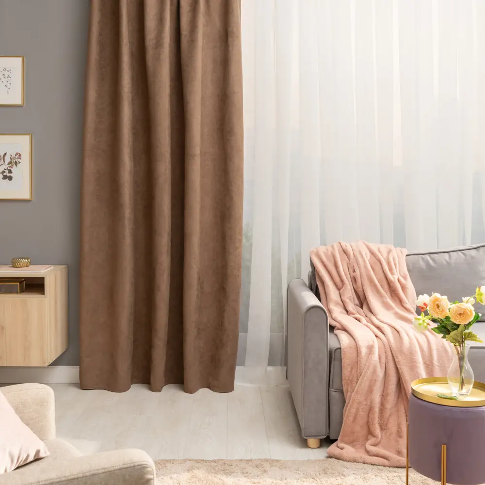 Штора на ленте со скрытыми петлями Inspire Manchester 200x280 см цвет коричневый Terra 3 84712201 STLM-2210818 