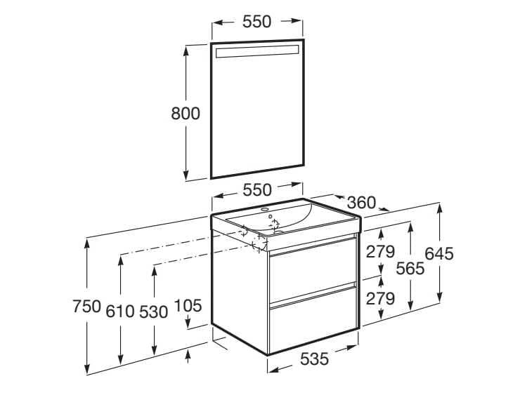 Деревянный одиночный умывальник с зеркалом Roca UNIK A8516 / A8517 ARCH-00015558 - Вид №23