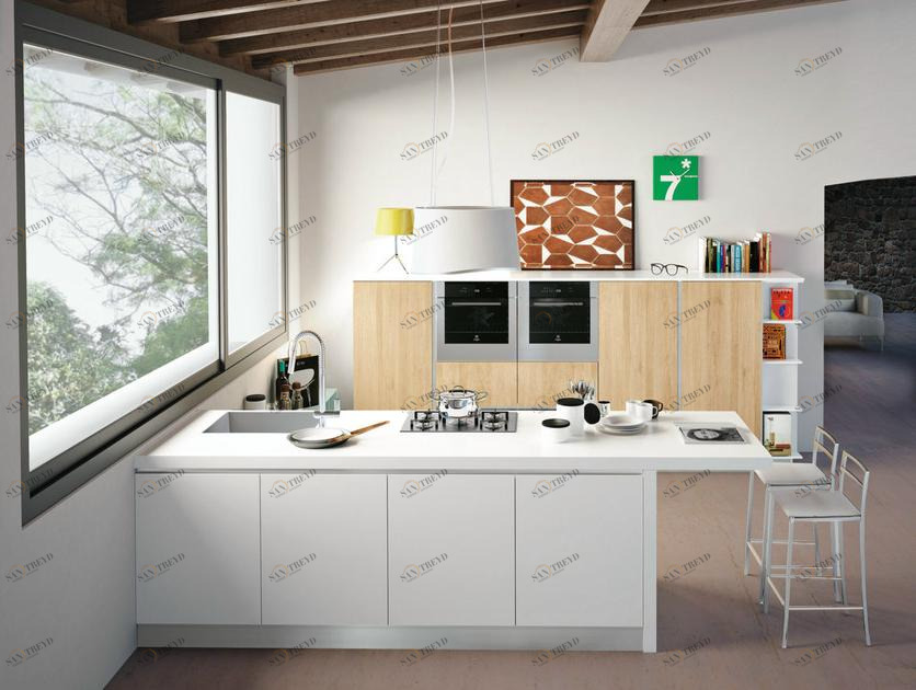 CREO Kitchens Лаковая оборудованная кухня с островом Ank sun-id-1378282