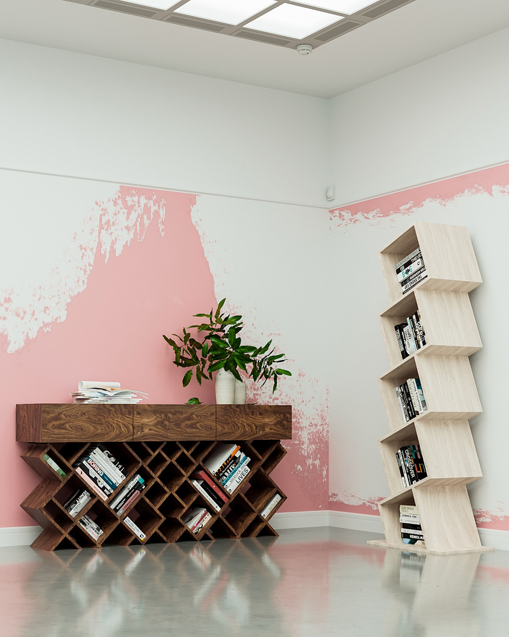 Стеллаж деревянный дизайнерский узкий беленый дуб "Матрица на 4" от Odingeniy ODINGENIY СТЕЛЛАЖИ "МАТРИЦА" 178437 Бежевый  - Вид №4