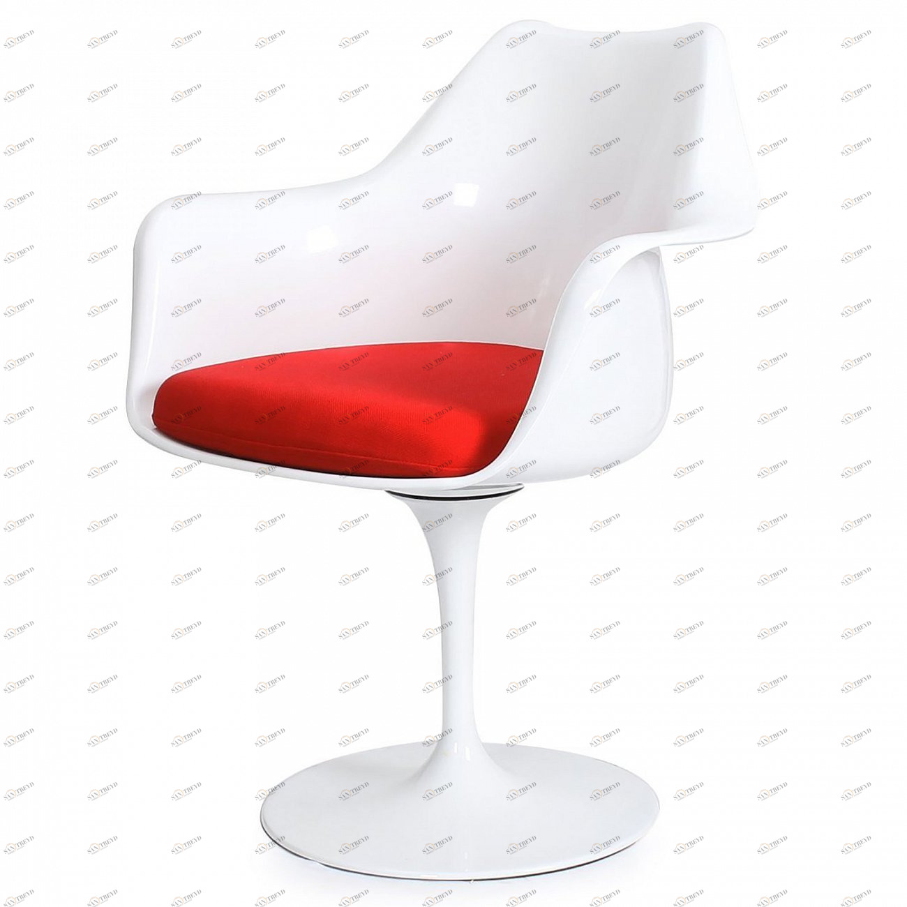 Стул с подлокотниками пластиковый белый с красной подушкой Eero Saarinen Style Tulip Armchair SOHO DESIGN ДИЗАЙНЕРСКИЕ, TULIP 131551 Белый;красный 