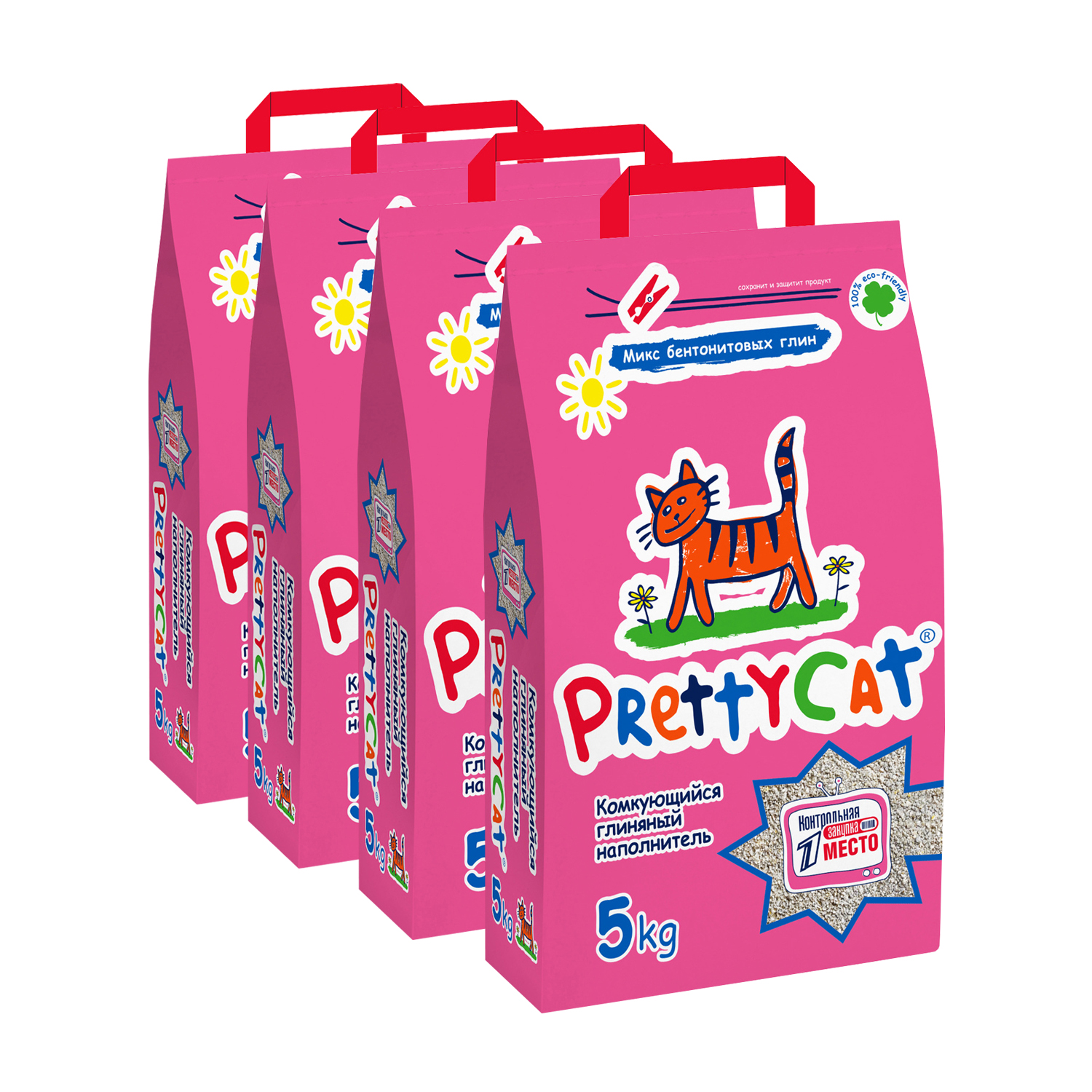 Т0044443*4 Наполнитель для кошачьего туалета Euro Mix бентонитовый комкующийся 5 кг (упаковка - 4 шт) PrettyCat 