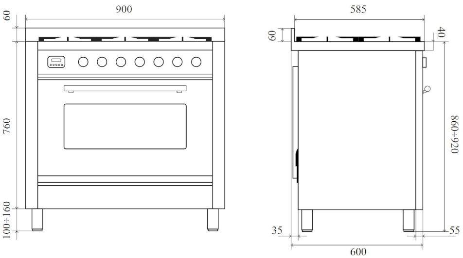 Ilve Отдельностоящая стальная кухня Professional plus P09w Santreyd  - Вид №7
