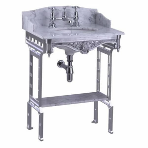 Мраморная столешница на 1,2 или 3 отверстия с подстольем из полированного алюминия  Burlington G1 1TH, T38 ALU, G11 65см х 57,5см