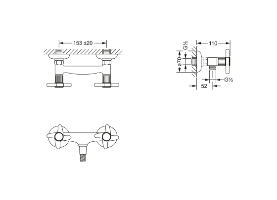 Смеситель для душа ½", настенный монтаж JOERGER Cronos 637.20.200.000 - Вид №1