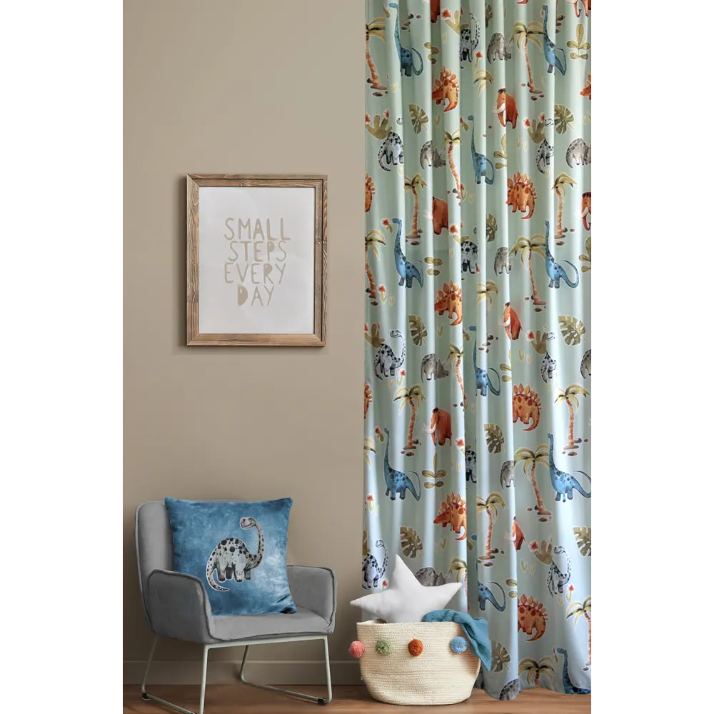 Штора на ленте Динозавры 140x260 см цвет зеленый SEASONS STLM-2107277 - Вид №5