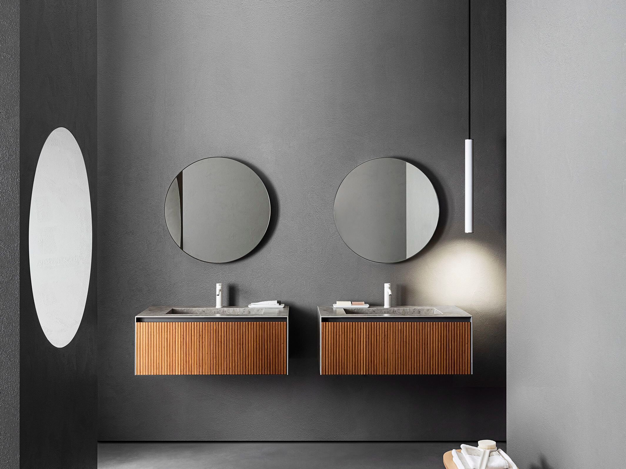 Шкаф для раковины из керамогранита и дерева с зеркалом Pirovano Linear ARCH-00010154