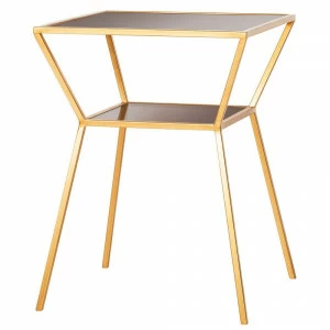 Приставной столик золотой со стеклом и полкой "Алмаз" FOR MISS  264011 Золото;коричневый