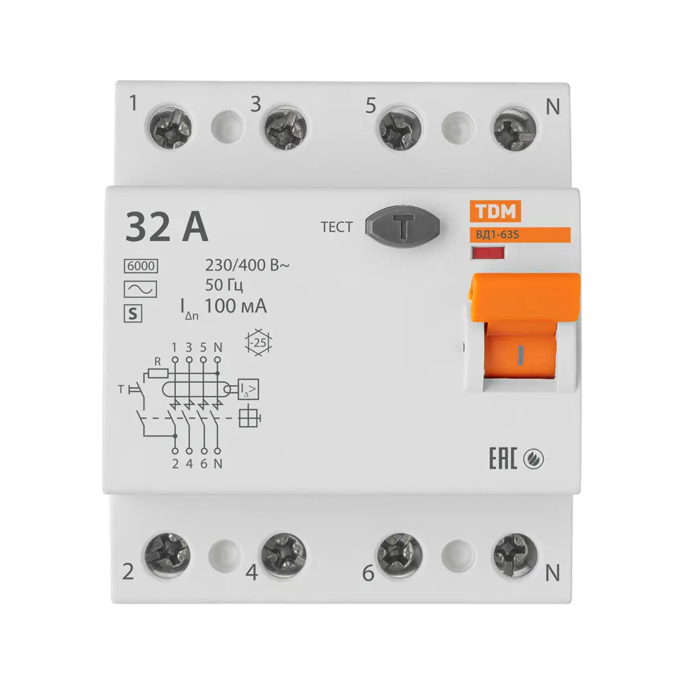 УЗО TDM Electric ВД1-63S 4Р 32 А 100 мА 6 кА AC STLM-2128777 - Вид №2