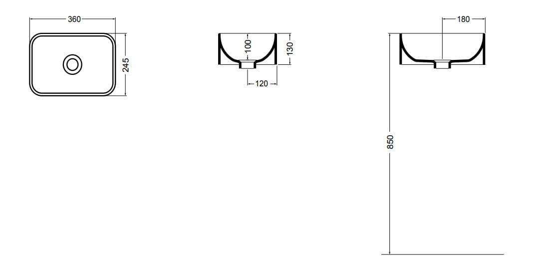 Керамическая прямоугольная столешница для мытья рук Axa Prisma Sink Bowl Normal ARCH-00101757 - Вид №2