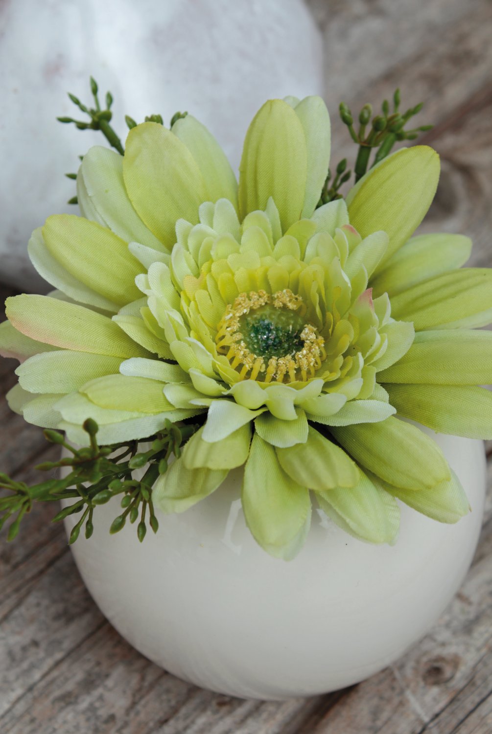 4215 788 a3 Шелковая гербера в керамическом горшочке, 12 см, бежево-зеленая H-andreas  - Вид №2