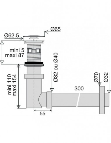 123300 000 00  Универсальный слив со встроенным сифоном Сифонетка для умывальника, фиксированный клапан Д. 65 мм, нержавеющая сталь и хромированный ABS Valentin Хром  - Вид №2
