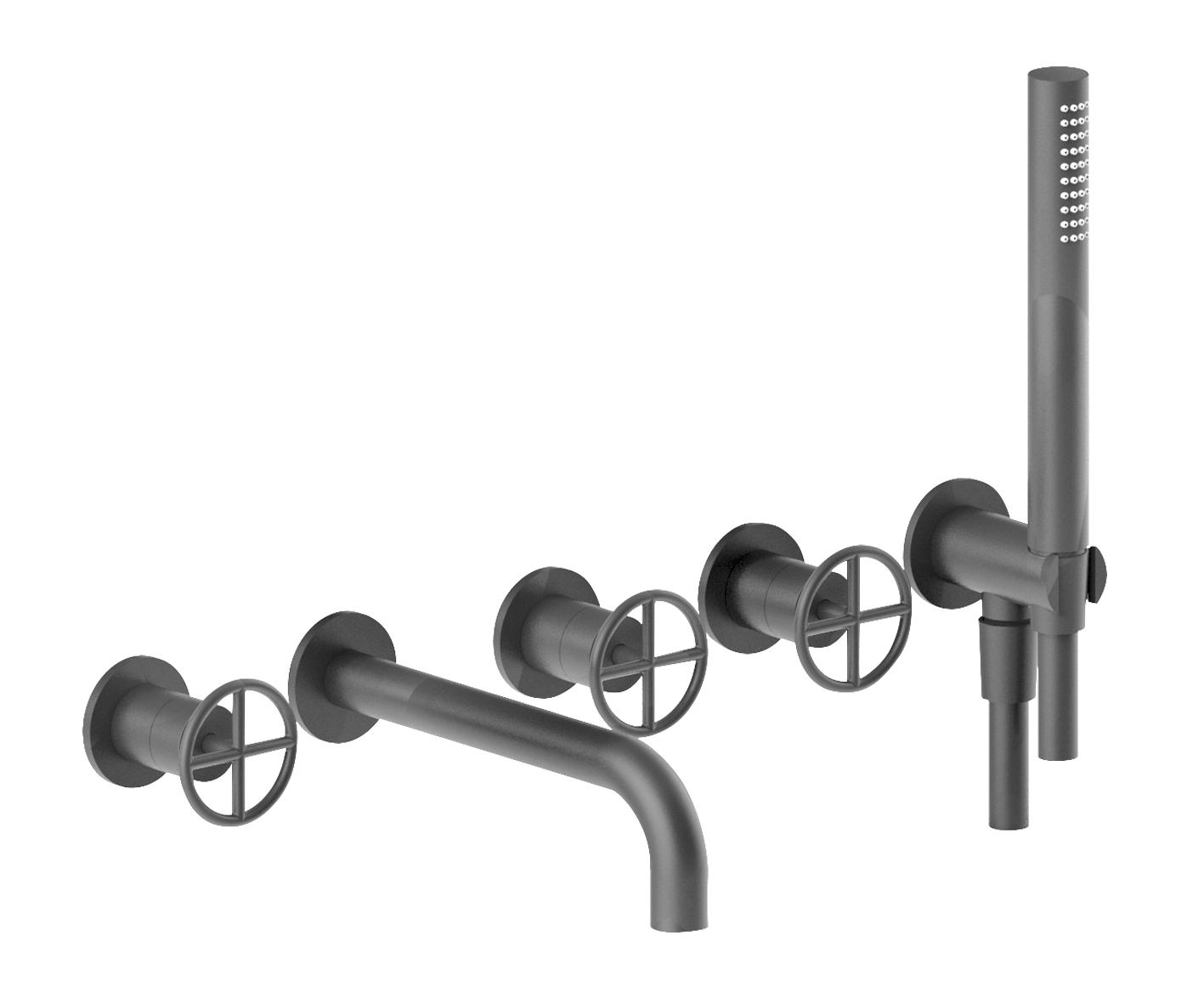 P019B+P019A  Встроенный смеситель для ваннывылет 20 см ручки ручка открывания/закрывания, регулирующая поток и температуру ручная лейка FIT шланговое подсоединение с держателем для ручной лейки гибкий шланг 150 см ПВХ картридж керамический 90° впуски 1/2' Fantini Rubinetti 