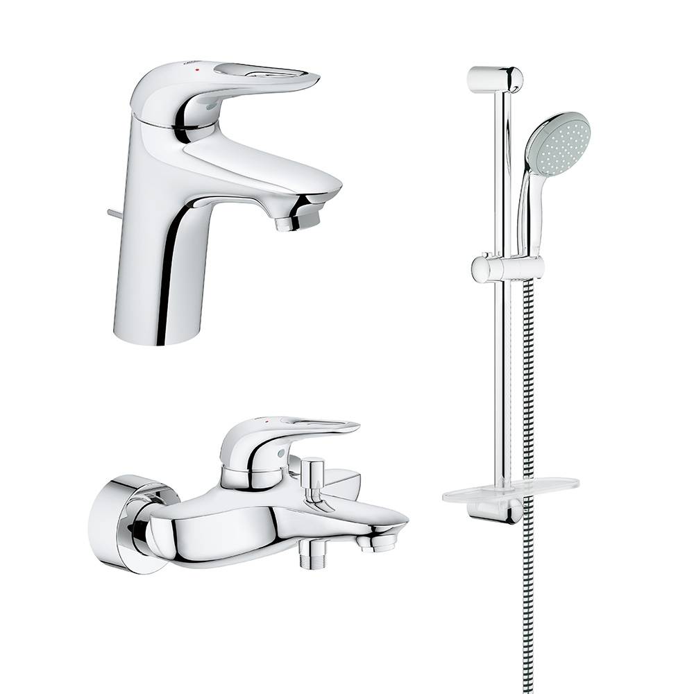 Промо-комплект GROHE Eurostyle New: смеситель для раковины, смеситель для ванны и душевой гарнитур, хром (124349)
