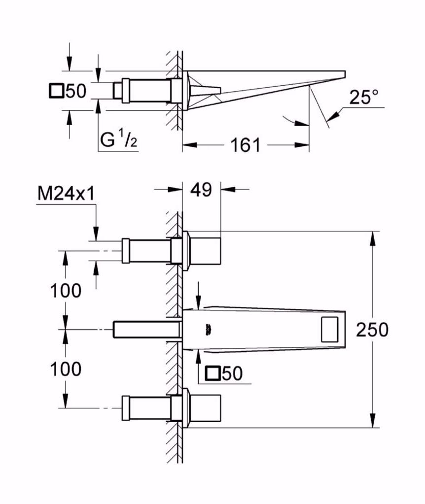 Смеситель для раковины GROHE Allure Brilliant на 3 отверстия, вынос 161 мм, хром (20346000) - Вид №1