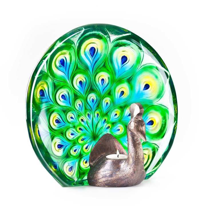 34134 Подсвечник "Павлин", зелёный/синий/жёлтый, 220/210 мм., Maleras 