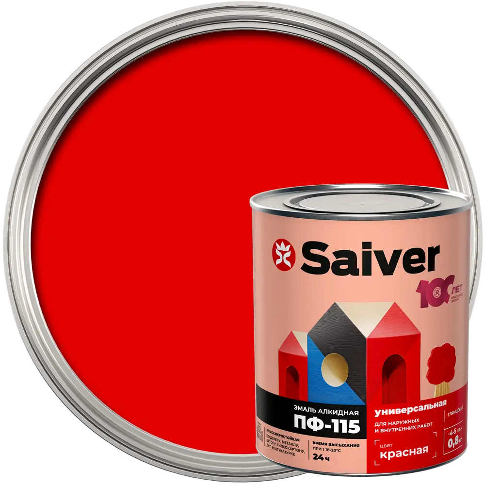 Эмаль ПФ-115 Saiver Lux цвет красный 0.8 кг 83402373 STLM-2121217 