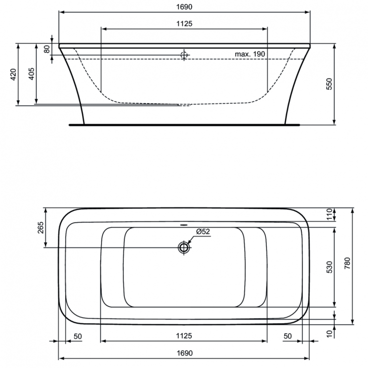 E113801 Акриловая свободностоящая ванна 170х79 см Ideal Standard CONNECT AIR - Вид №4