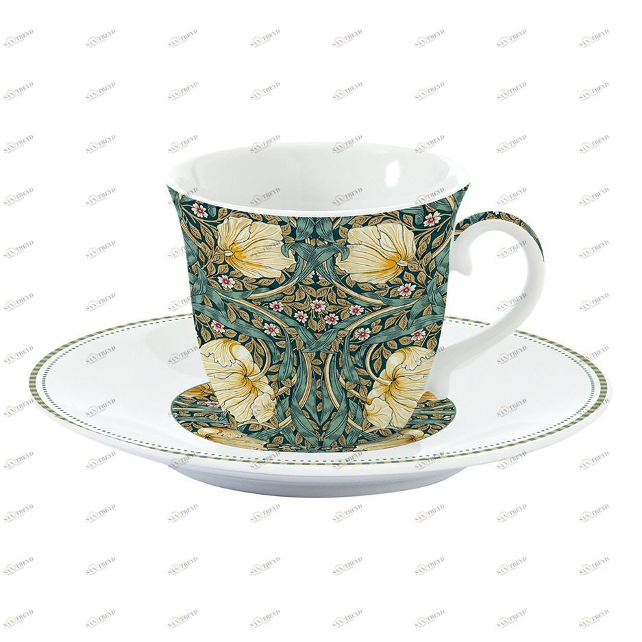 Чашка фарфоровая с блюдцем темно-зеленая в подарочной упаковке "Уильям Моррис" EASY LIFE УИЛЬЯМ МОРРИС 00-3946823 Зеленый 