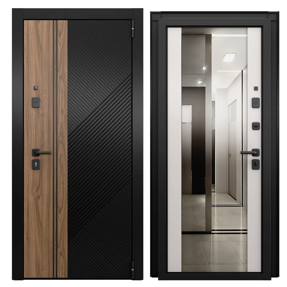 Дверь входная металлическая Браун Скай 95x205 см правая шелк белый с зеркалом TOREX STLM-2129822