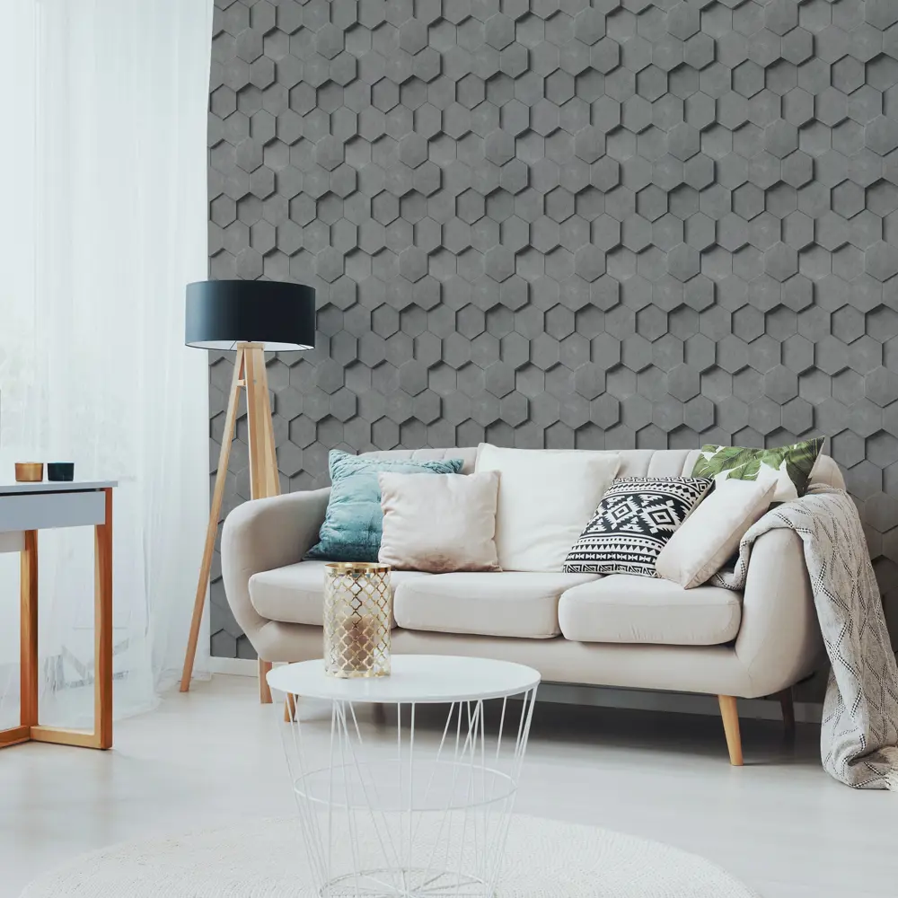 INSPIRE Art - Флизелиновые обои с геометрическим 3D-эффектом в цвете Графит 83617749 STLM-0042859 - Вид №3