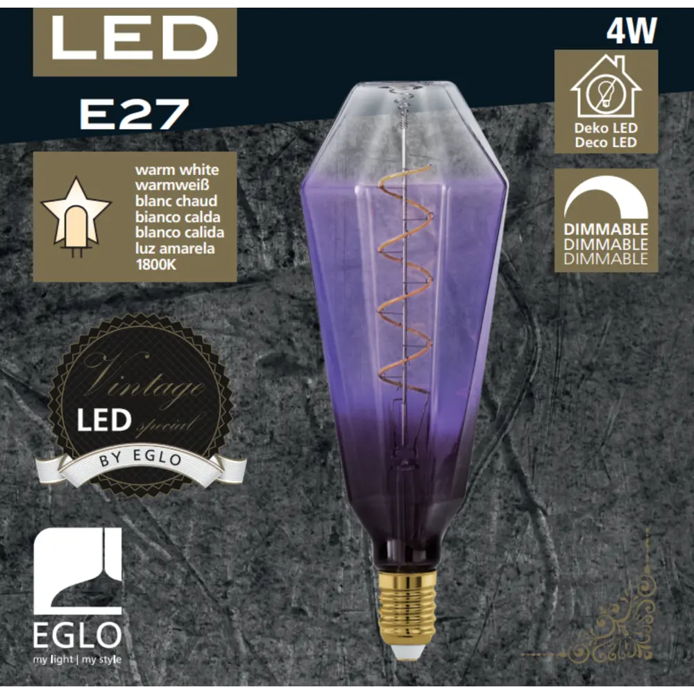 Лампа светодиодная Eglo T100 E27 220-240 В 4 Вт декоративная 120 лм теплый белый свет цвет фиолетовый STLM-2080064 - Вид №2