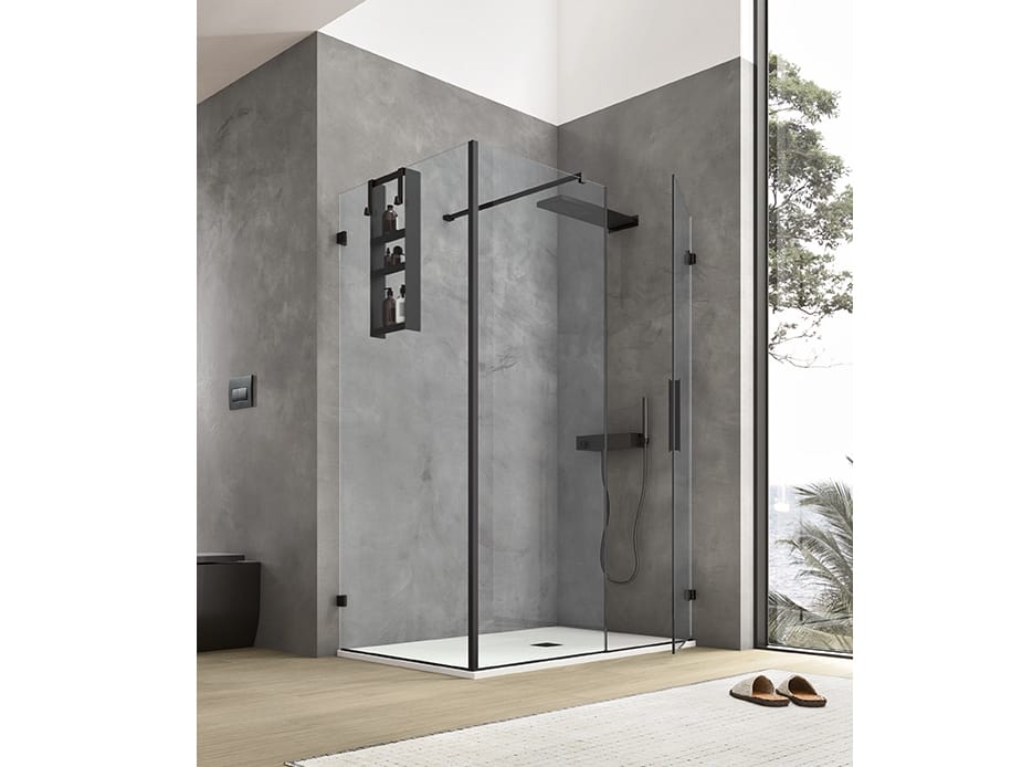 Стеклянная угловая душевая кабина с распашной дверью Gruppo Geromin Lume ARCH-00116859