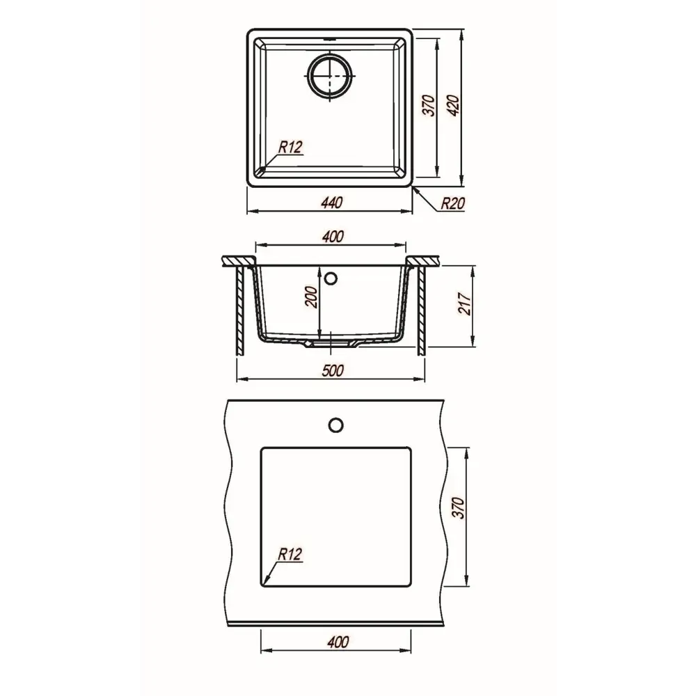 Мойка для кухни под столешницу KONSENSA 44x42 см глубина чаши 21 см кварц цвет белый Lm 44x42 STLM-2166862 - Вид №9