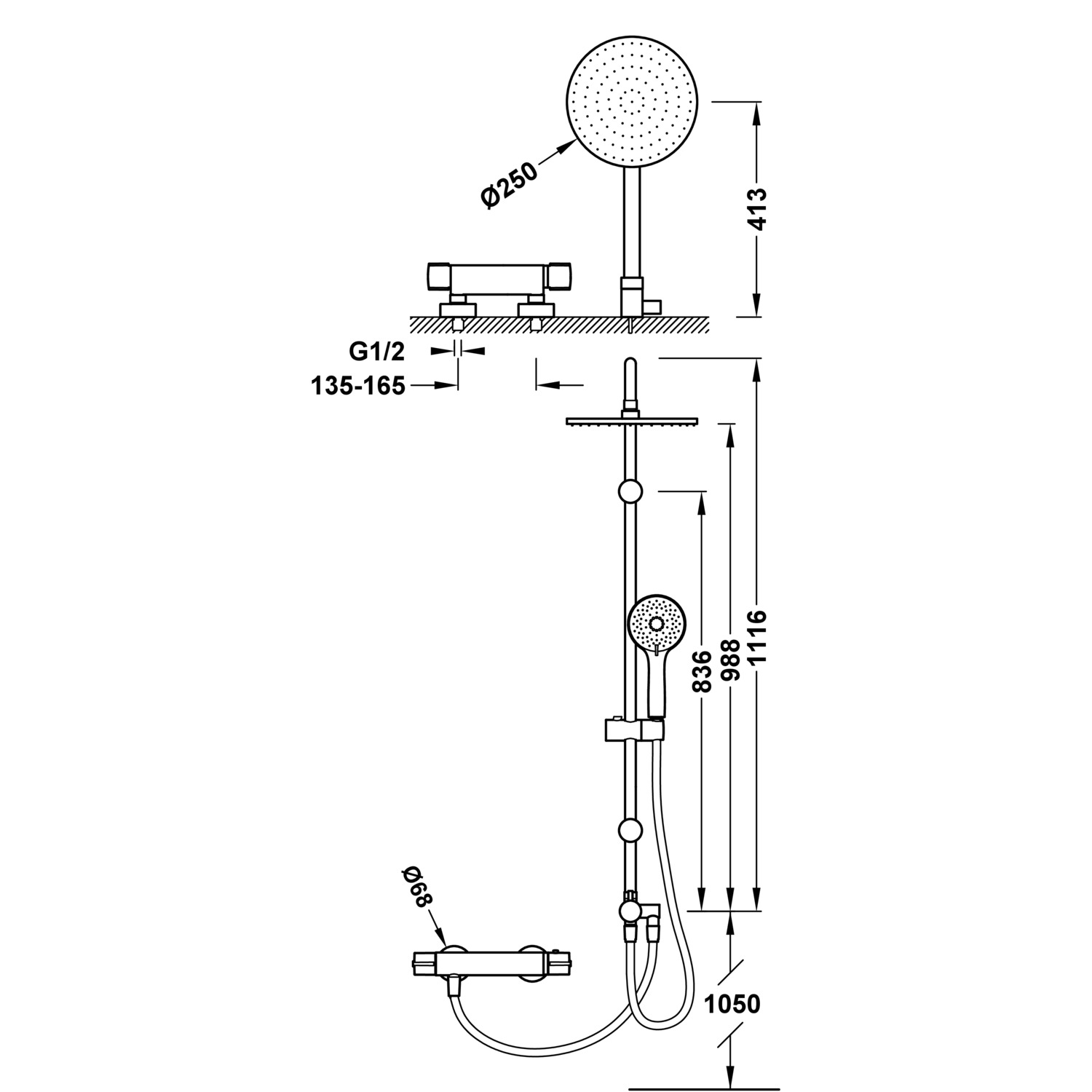 Набор настенных термостатических смесителей для душа TRESMOSTATIC с односторонним расположением -190387 TRES Thermostatic - Вид №1