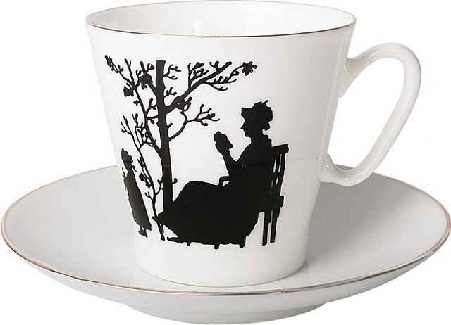 80252 Императорский фарфоровый завод Чашка с блюдцем "Семья" "Чёрный кофе" Фарфор костяной 