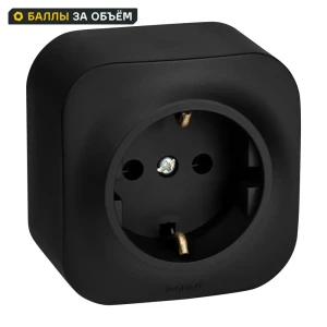Розетка накладная Legrand Quteo с заземлением цвет черный