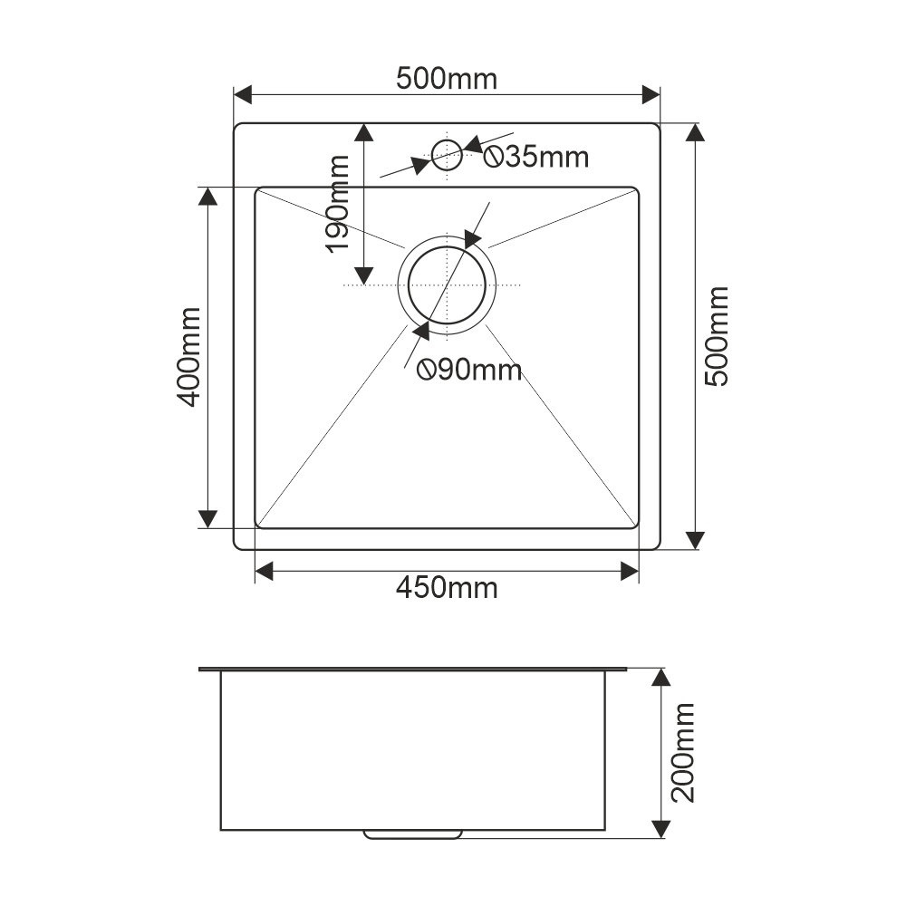 Мойка R5050HK MELANA ProfLine 3,0/200 САТИН врезная квадратная в комплекте с дозатором MLN-R5050HK+дозатор - Вид №2