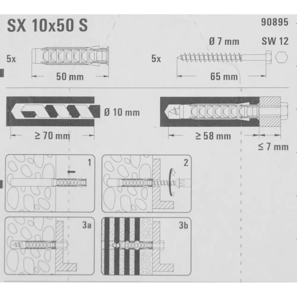 Дюбель для полнотелых материалов Fischer SX с шурупом 10x50 мм нейлон/оцинкованная сталь 5 шт 12469711 STLM-2204231  - Вид №5