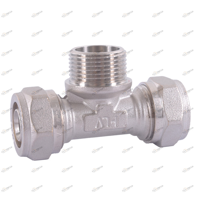 HLV-114333.№.05 Тройник обжимной HLV  с переходом на наружную резьбу 