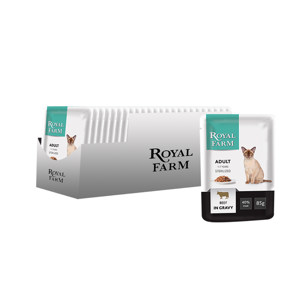 ПР0043292*24 Корм для кошек для стерилизованных, говядина в соусе пауч 85г (упаковка - 24 шт) ROYAL FARM 