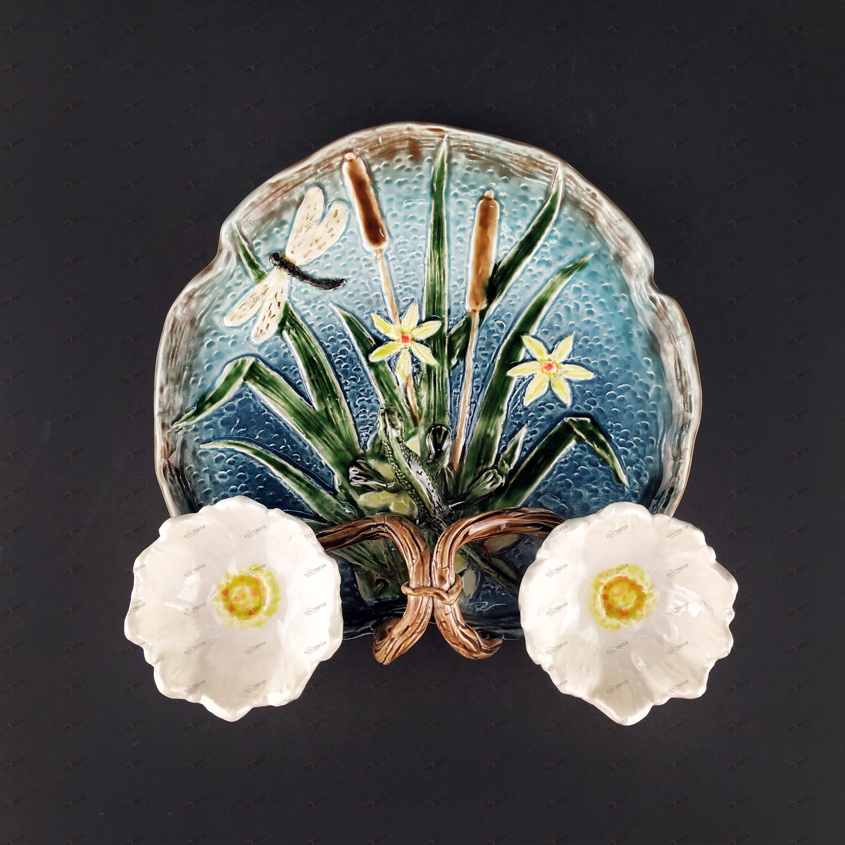 Блюдо для закусок (с двумя кувшинками) Бирюза/Салатовый PROVANSFAIENCE sun-id-994771