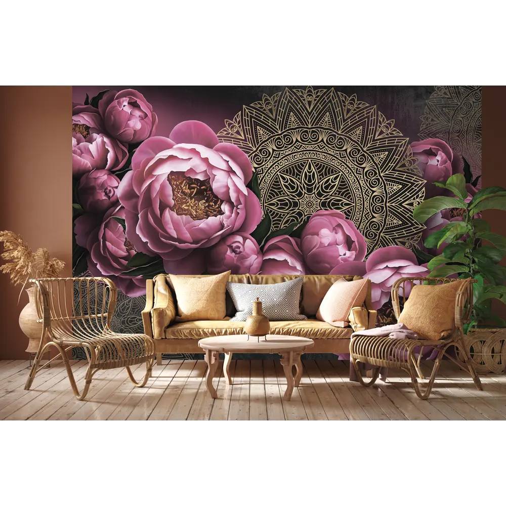 Фотообои Мандала в пионах флизелиновые, 400x270 см, L13-208 FBRUSH 3D FLIZART STLM-2138639 - Вид №2