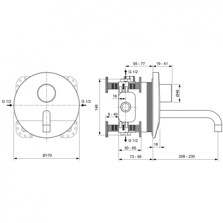 A6154AA Смеситель для раковины встраиваемый со смешиванием Ideal Standard CERAPLUS - Вид №1