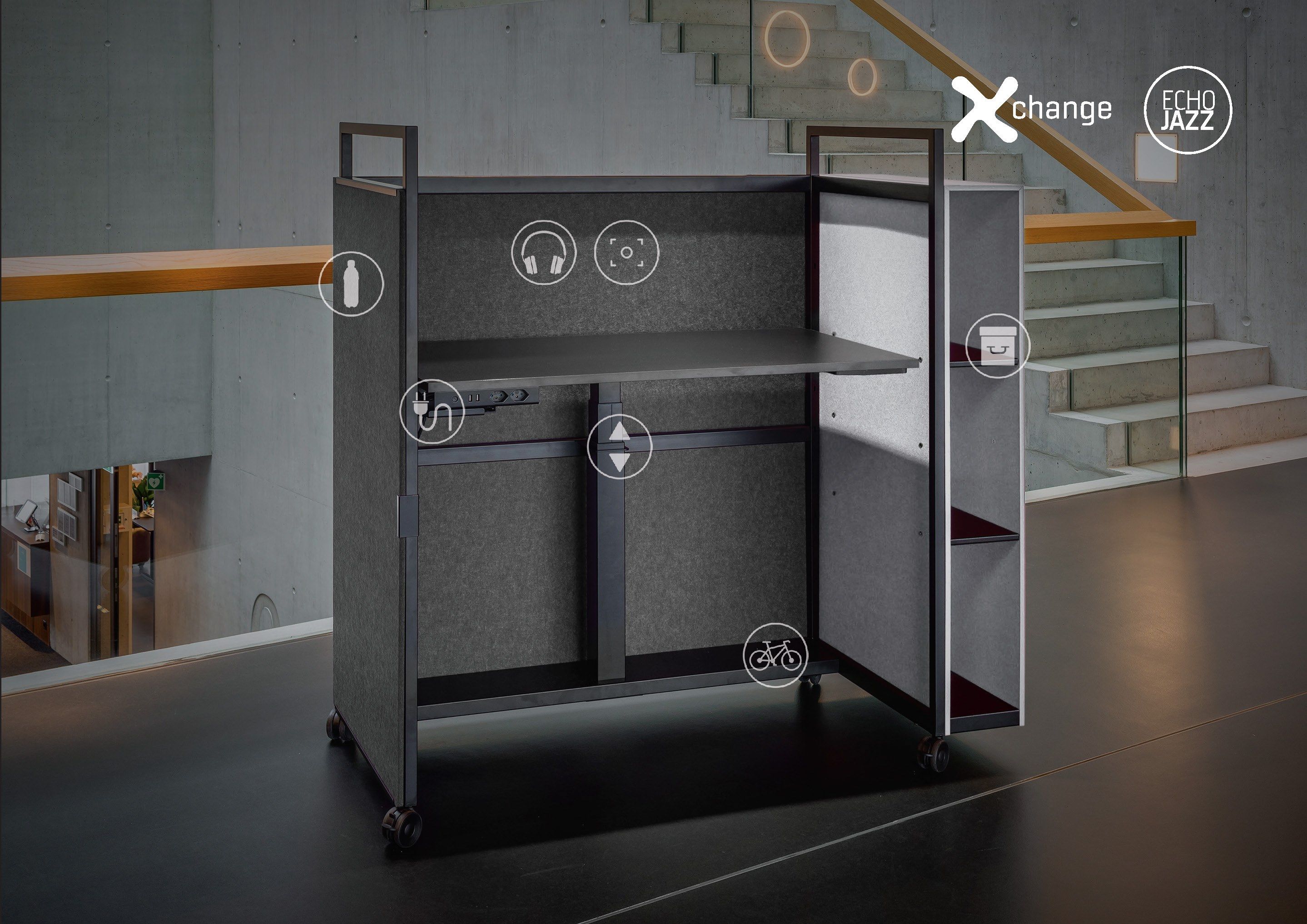 Рециркулированный ПЭТ регулируемая высота стол на колесах с электрической розеткой ECHOJAZZ MCART ARCH-00131553 - Вид №26