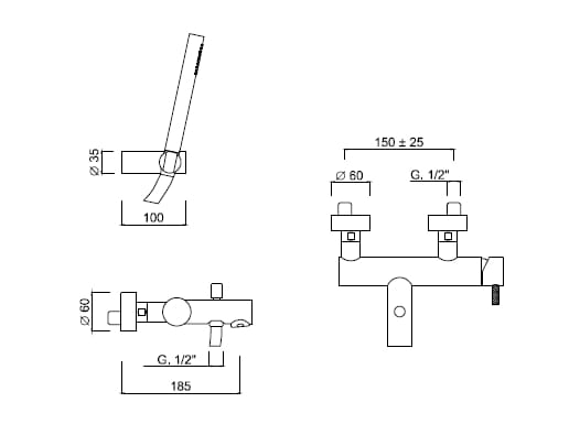 Смеситель для ванны с ручным душем Rubinetteria Giulini My Future Deluxe ARCH-00046059 - Вид №1