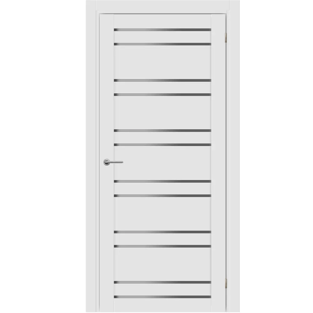 Дверь межкомнатная со стеклом Паудер 90x200 см Hardflex цвет белый с замком и петлями KREAFORTA STLM-2033364