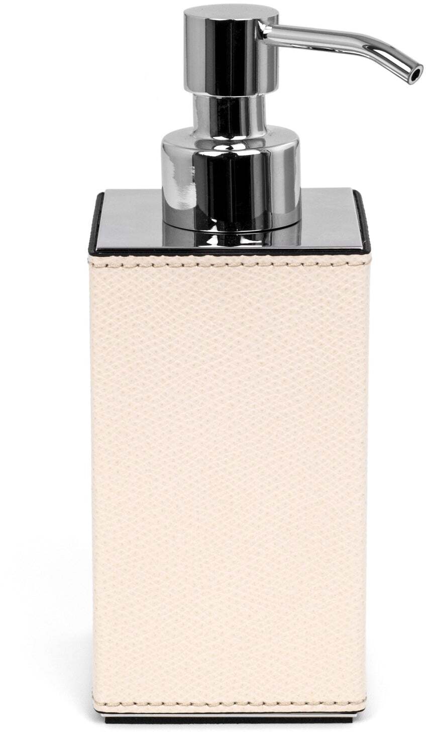 Квадратный дозатор для мыла Poseidon - 6X6XH16,5 см / металлическая отделка_хром / зернистая кожа_земля