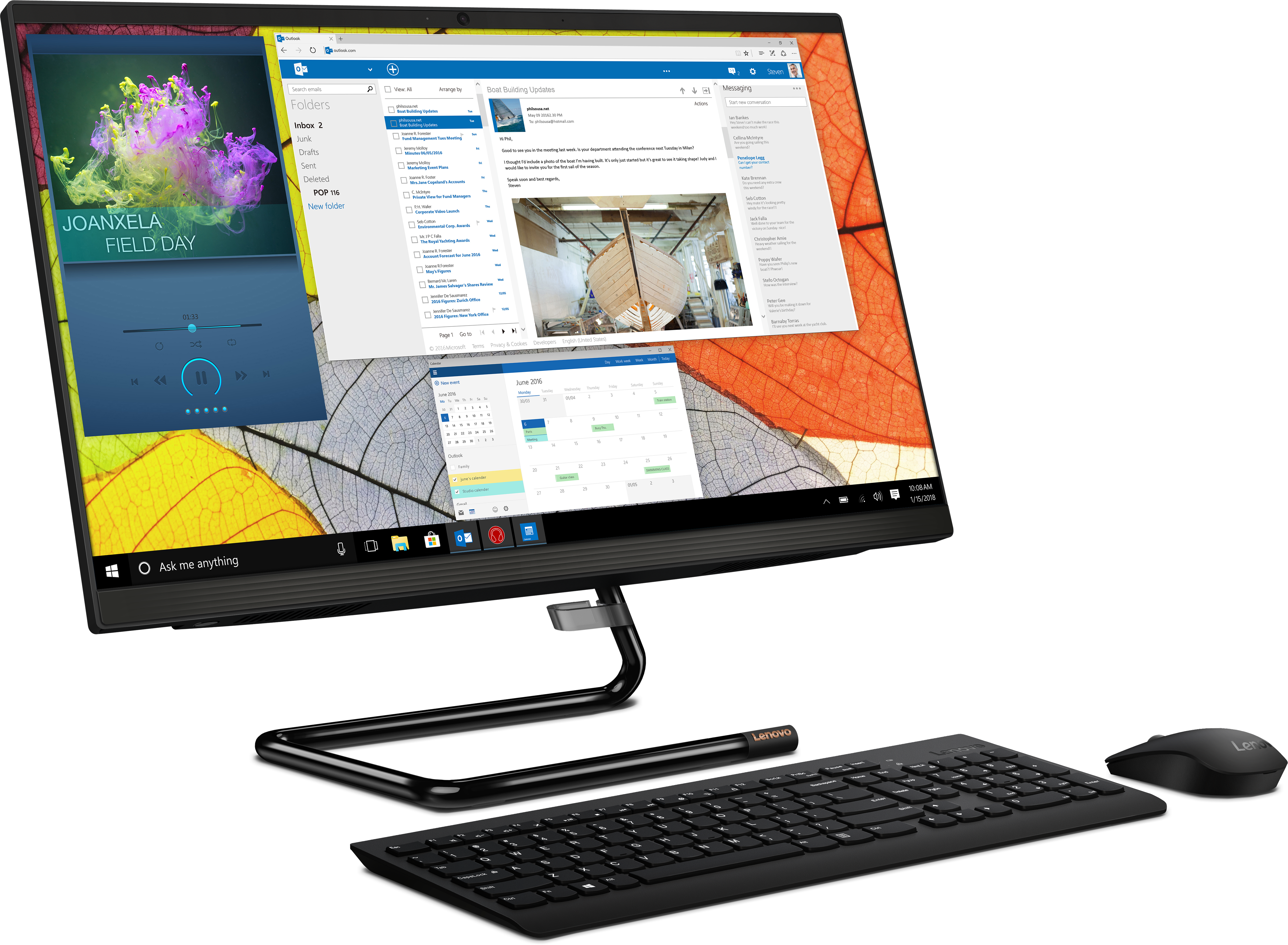 F0E800E5RK ideacentre aio a340-24iwl 23.8"(1920x1080 ips)/intel core i3 10110u(2.1ghz)/8192mb/1000+128ssdgb/dvdrw/int:intel uhd graphics 620/bt/wifi/war 1y/5.87kg/black/dos + клавиатура, мышь usb Lenovo Santreyd  - Вид №3