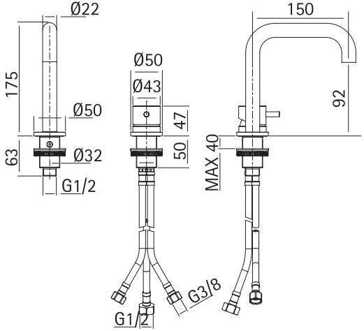 Quadrodesign Смеситель для раковины на 2 отверстия Source sun-id-1363902 - Вид №1